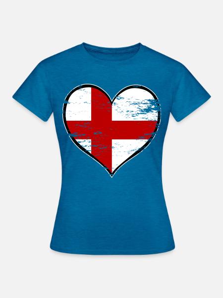 England Herzflagge used - Frauen T-Shirt - Antikblaues Saphir meliert