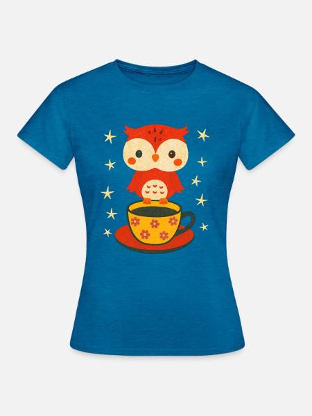 Eule für nächtliche Kaffeetrinker - Frauen T-Shirt - Antikblaues Saphir meliert