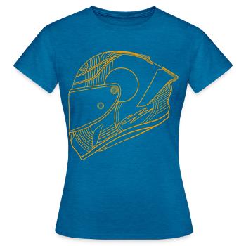 Neon Orange Helm - Visier  - Frauen T-Shirt - Antikblaues Saphir meliert - Vorne - AI Model Female 172 dark (172cm)