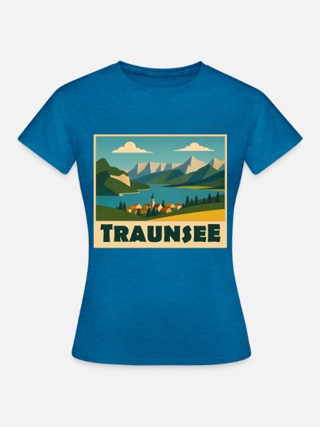 Traunsee Minimal - Frauen T-Shirt - Antikblaues Saphir meliert