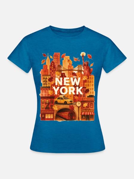 Herbst-NYC Skyline-Aquarell - Frauen T-Shirt - Antikblaues Saphir meliert