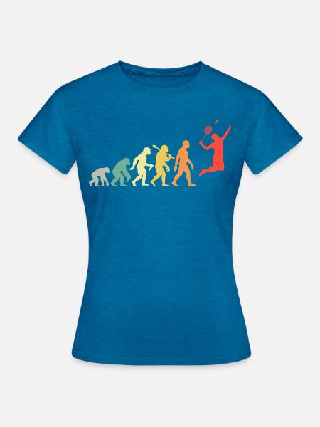Badminton Evolution Badmintonspieler Smash Retro - Frauen T-Shirt - Antikblaues Saphir meliert