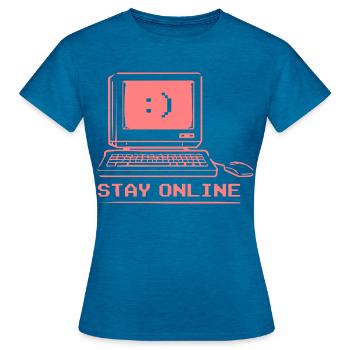 Stay Online Retro Computer - Women's T-Shirt - antique blue sapphire heather - Front - AI Model Female 172 dark (172cm)