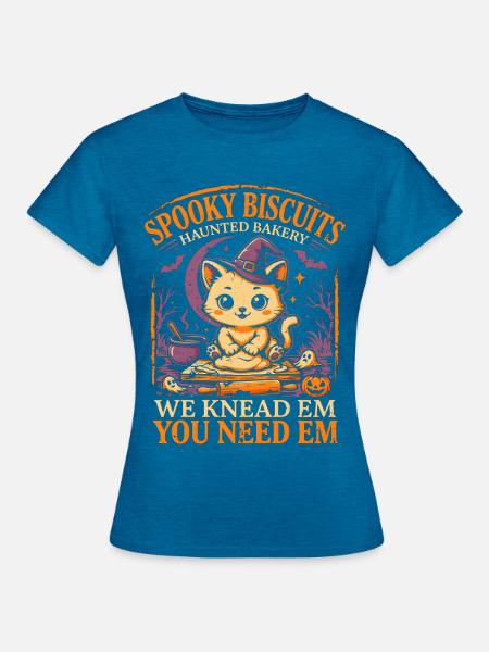Spooky Biscuits Katzenbäckerei - Frauen T-Shirt - Antikblaues Saphir meliert
