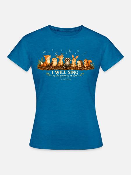Psalm 89 Waldtiere - Frauen T-Shirt - Antikblaues Saphir meliert