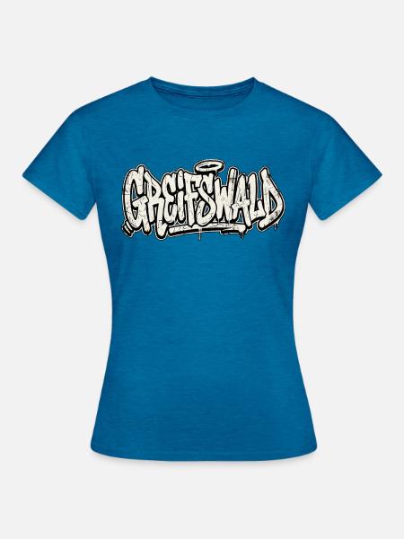 Greifswald Graffiti - Frauen T-Shirt - Antikblaues Saphir meliert