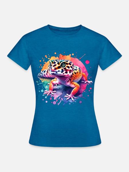 Leopardgecko Geschenk - Frauen T-Shirt - Antikblaues Saphir meliert