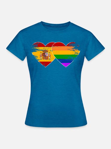 Spanien Regenbogen Flagge Herz used - Frauen T-Shirt - Antikblaues Saphir meliert