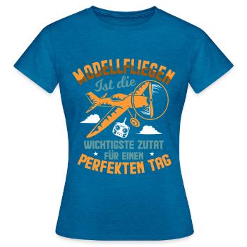 Modellfliegen Perfekter Tag Modellflug - Frauen T-Shirt - Antikblaues Saphir meliert - Vorne - AI Model Female 172 dark (172cm)
