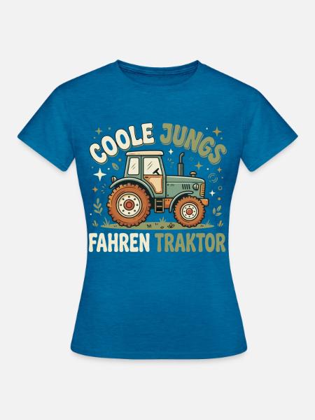 Coole Jungs fahren Traktor - Frauen T-Shirt - Antikblaues Saphir meliert