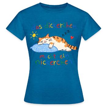 Das Dickerchen macht ein Nickerchen - Frauen T-Shirt - Antikblaues Saphir meliert - Vorne - AI Model Female 172 dark (172cm)