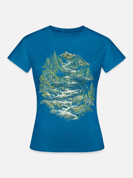 Fliegenfischen Fliegenangler - Frauen T-Shirt - Antikblaues Saphir meliert