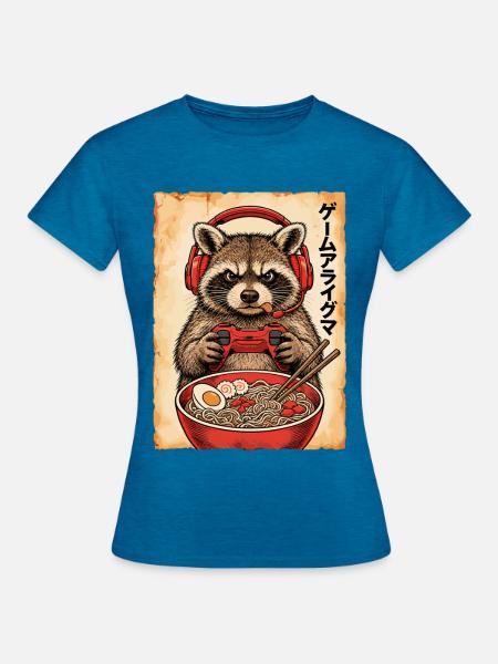 Gamer, Gaming, Japanische, Zocker, Capybara, Ramen - Frauen T-Shirt - Antikblaues Saphir meliert
