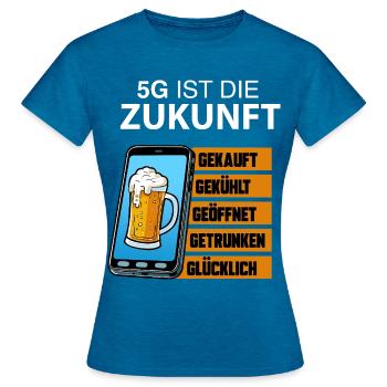 5G Zukunft Bierstatus - Frauen T-Shirt - Antikblaues Saphir meliert - Vorne - AI Model Female 172 dark (172cm)