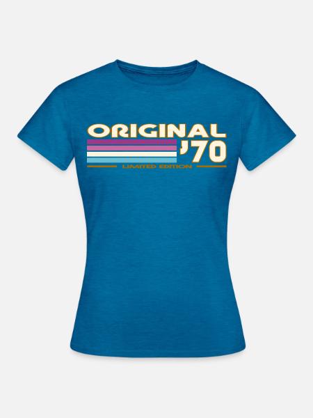 Originale Retro-Streifen der 70er - Frauen T-Shirt - Antikblaues Saphir meliert