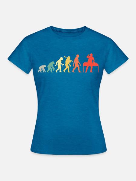 DJ Evolution Deejay Disc-Jockey Mischpult + Venyl - Frauen T-Shirt - Antikblaues Saphir meliert