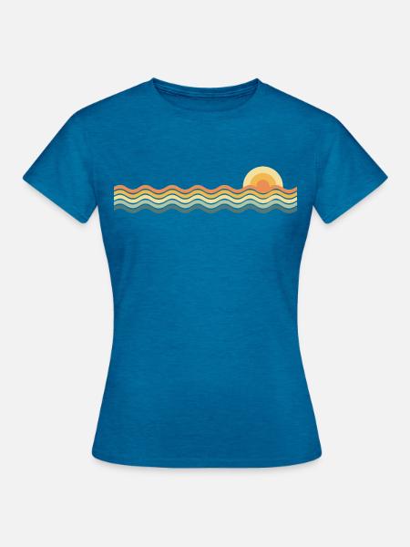 Sonne und Wellen - Frauen T-Shirt - Antikblaues Saphir meliert
