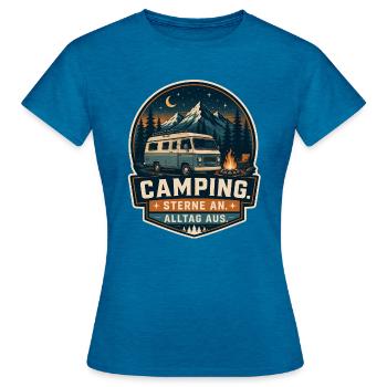 Sterne an - Alltag aus - Frauen T-Shirt - Antikblaues Saphir meliert - Vorne - AI Model Female 172 dark (172cm)
