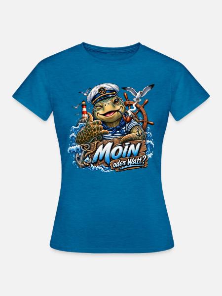 Kapitän Schildkröte Moin - Frauen T-Shirt - Antikblaues Saphir meliert
