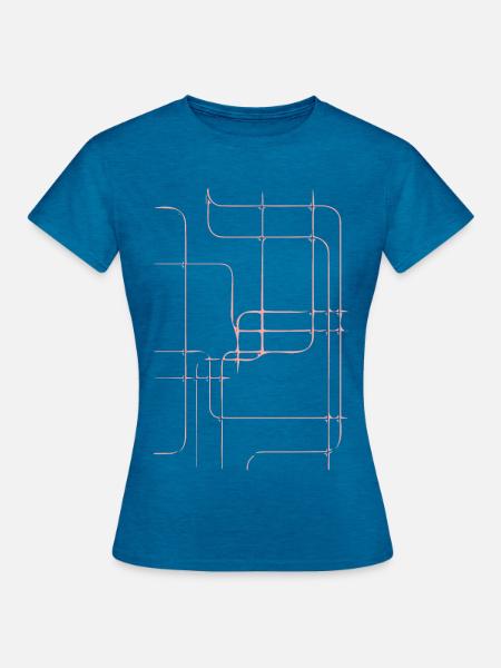 Rosa Liniennetz Abstrakt - Frauen T-Shirt - Antikblaues Saphir meliert