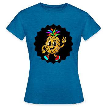Bunte Regenbogen Ananas - Peace - Frauen T-Shirt - Antikblaues Saphir meliert - Vorne - AI Model Female 172 dark (172cm)