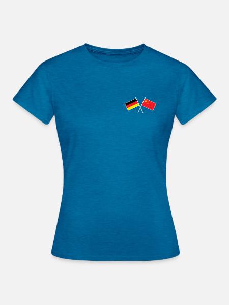 Germany x China Friendship Flags - Frauen T-Shirt - Antikblaues Saphir meliert
