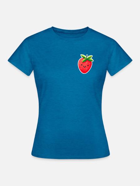 Süßes Erdbeerlächeln - Frauen T-Shirt - Antikblaues Saphir meliert