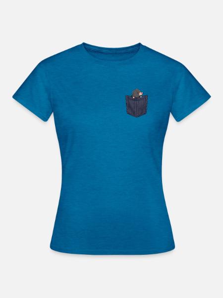 Brusttaschen Maulwurf - Frauen T-Shirt - Antikblaues Saphir meliert