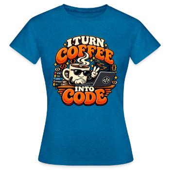 Ich verwandle Kaffee in Code | Programmierer - Frauen T-Shirt - Antikblaues Saphir meliert - Vorne - AI Model Female 172 dark (172cm)