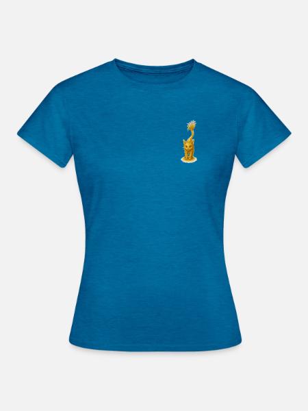 Goldkatze im Sternstaub-Glanz - Frauen T-Shirt - Antikblaues Saphir meliert