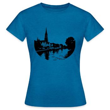 Danube à Ulm - T-shirt Femme - bleu saphir antique chiné - Devant - AI Model Female 172 dark (172cm)