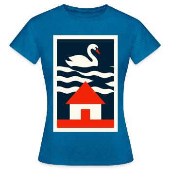 Maison au bord du lac - Art graphique - T-shirt Femme - bleu saphir antique chiné - Devant - AI Model Female 172 dark (172cm)