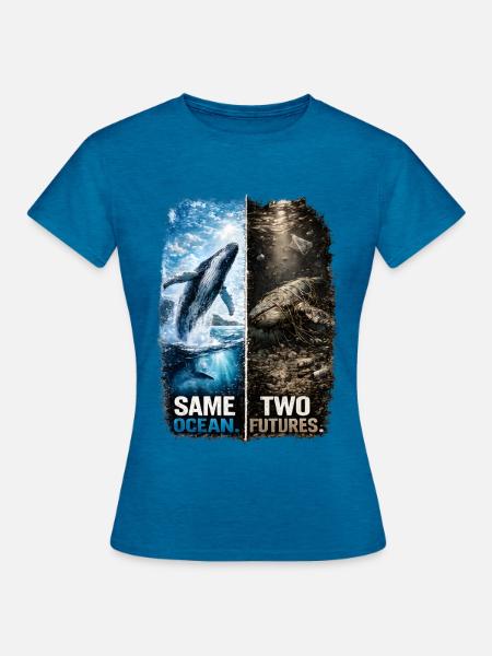 Same Ocean. Two Futures. – Buckelwal - Frauen T-Shirt - Antikblaues Saphir meliert