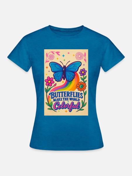 Schmetterling Farbwelt Motiv - Frauen T-Shirt - Antikblaues Saphir meliert