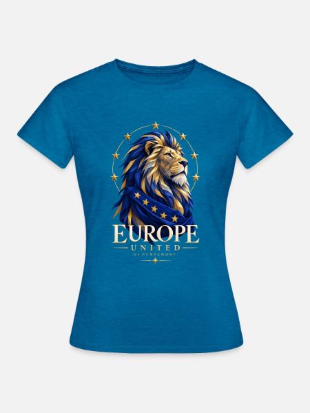 Löwe der EU in Blau-Gold - Frauen T-Shirt - Antikblaues Saphir meliert