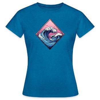 logo vague, forme de losange, dessin océan - T-shirt Femme - bleu saphir antique chiné - Devant - AI Model Female 172 dark (172cm)