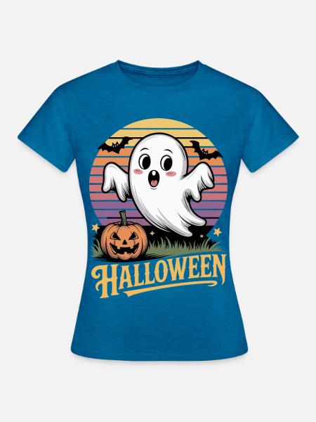 Gespenstischer Halloween-Charme - Frauen T-Shirt - Antikblaues Saphir meliert
