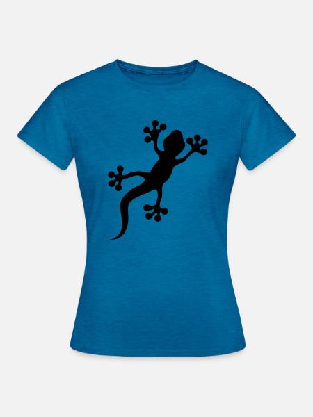 Schwarzer Gecko der Silhouette - Frauen T-Shirt - Antikblaues Saphir meliert