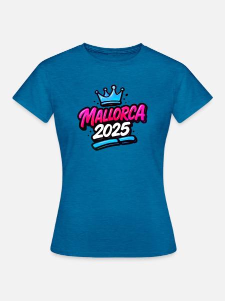 Mallorca 2025 Krone - Frauen T-Shirt - Antikblaues Saphir meliert