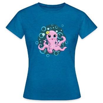 Niedlicher Tintenfisch, rosa, Luftblasen, süß - Frauen T-Shirt - Antikblaues Saphir meliert - Vorne - AI Model Female 172 dark (172cm)