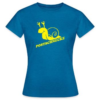 Gelbe Schnecke Retro-Logo Post - Frauen T-Shirt - Antikblaues Saphir meliert - Vorne - AI Model Female 172 dark (172cm)