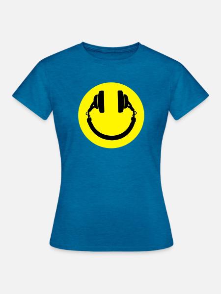 Kopfhörer smiley - Frauen T-Shirt - Antikblaues Saphir meliert