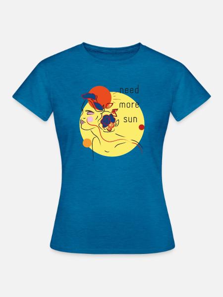 Sonnenporträt mit Blumen - Frauen T-Shirt - Antikblaues Saphir meliert