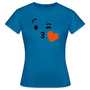 Emoji Kuss Herz Liebe Emoji - Frauen T-Shirt - Antikblaues Saphir meliert - Vorne - AI Model Female 172 dark (172cm)