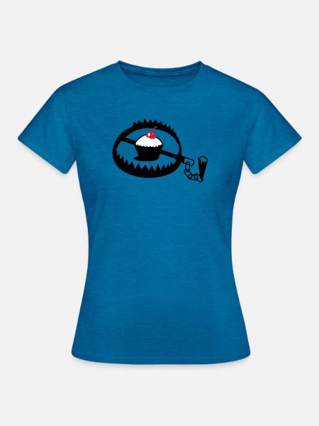 Fangeisen mit Cupcake - Frauen T-Shirt - Antikblaues Saphir meliert