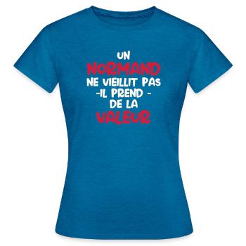 Valeur normande - T-shirt Femme - bleu saphir antique chiné - Devant - AI Model Female 172 dark (172cm)