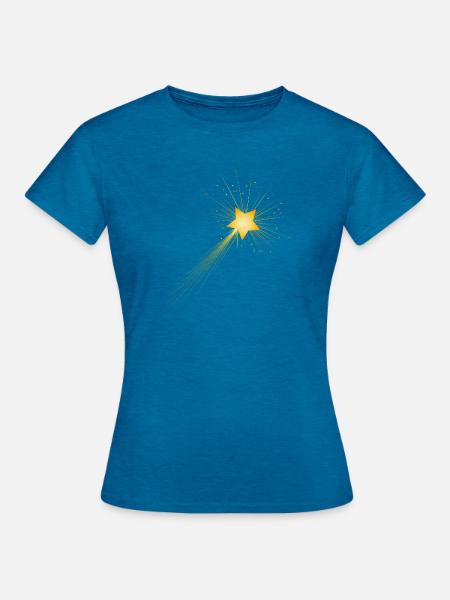 kleine goldene Sternschnuppe im Nachthimmel - Frauen T-Shirt - Antikblaues Saphir meliert