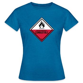 flame danger flammable humor irony fire brigade - Women's T-Shirt - antique blue sapphire heather - Front - AI Model Female 172 dark (172cm)