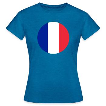 runde Aufkleber Flagge von Frankreich Aufkleber Frankreich - Frauen T-Shirt - Antikblaues Saphir meliert - Vorne - AI Model Female 172 dark (172cm)