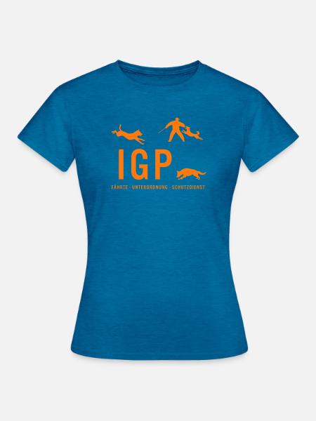 IGP Hundesport - ORANGE - Frauen T-Shirt - Antikblaues Saphir meliert